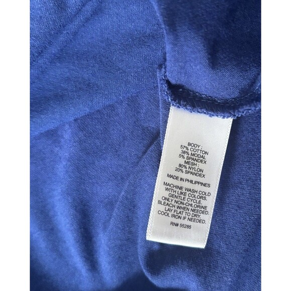 Express Women’s Medium Blue 3/4 Length Sleeve Sheer Zipper Stretch Top Blouse - Picture 6 of 7